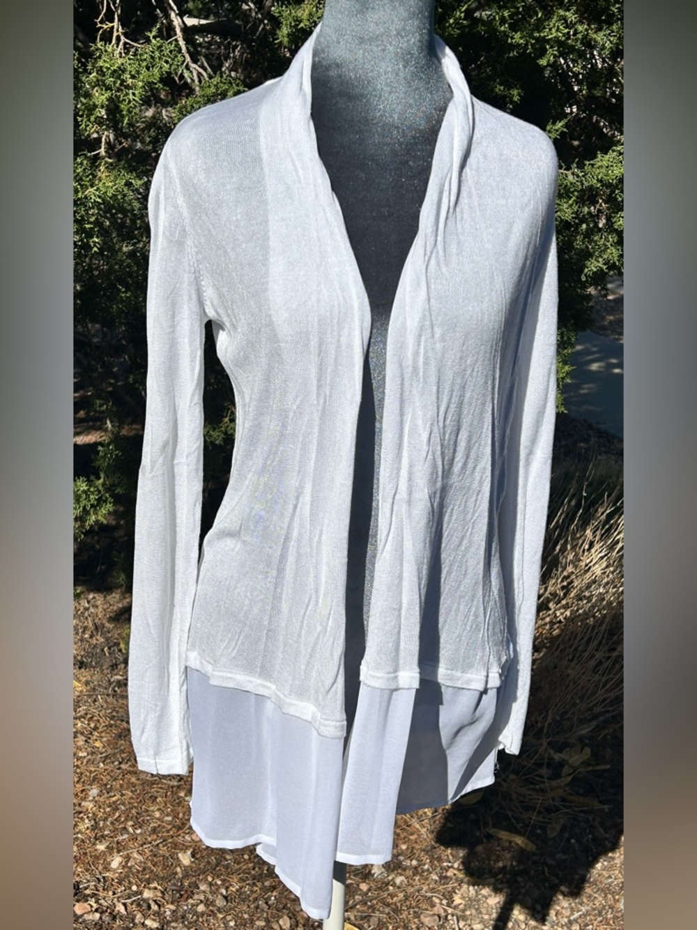 Tahari White Lightweight Sheer Open Cardigan